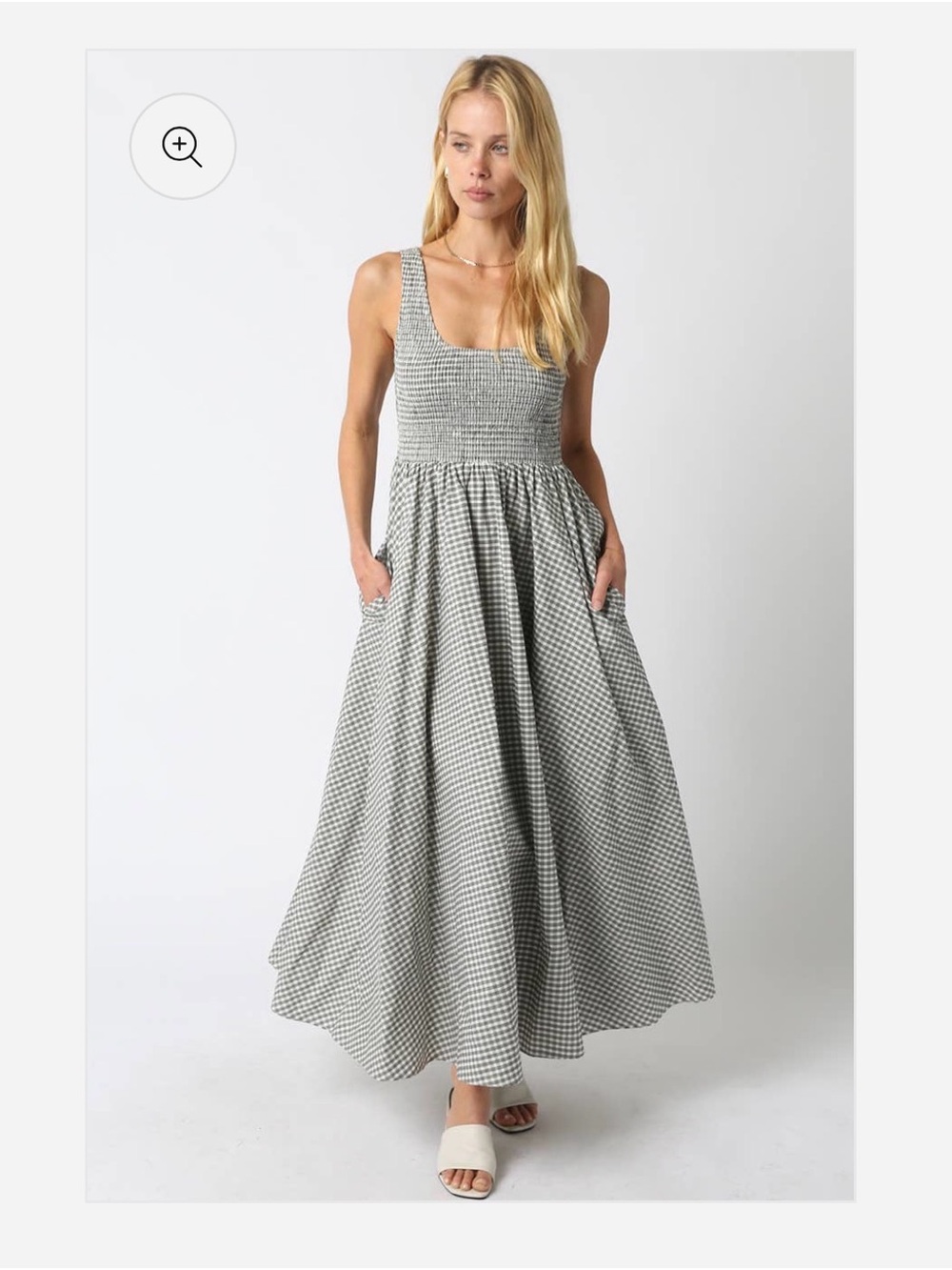 Olivaceous Gingham Sleeveless Midi Dress
